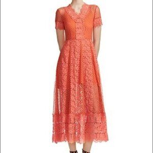 Maje Paris Revanti Red Lace v-neck short sleeve  maxi dress size 1 (small)